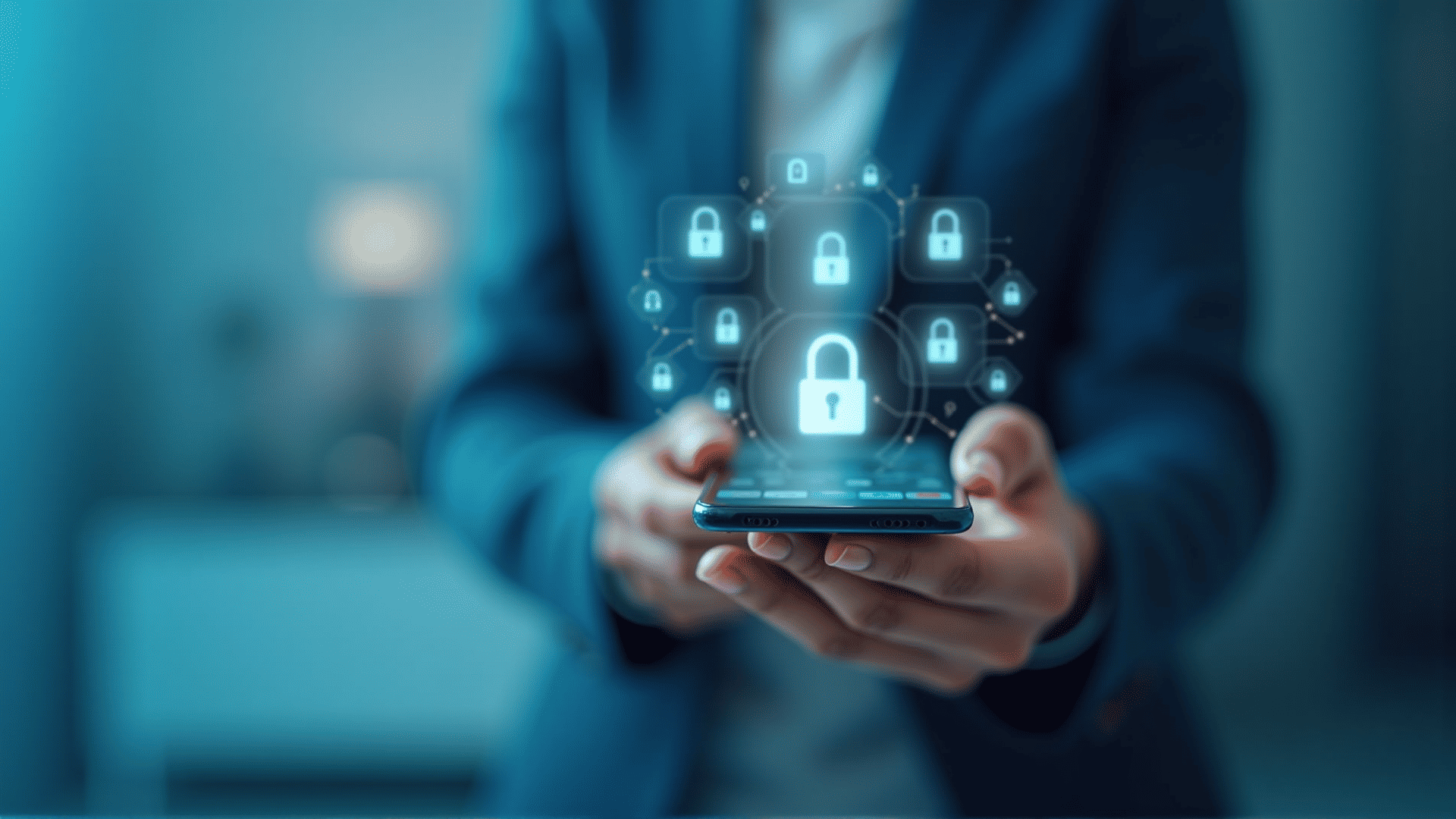 Smartphone with floating security icons